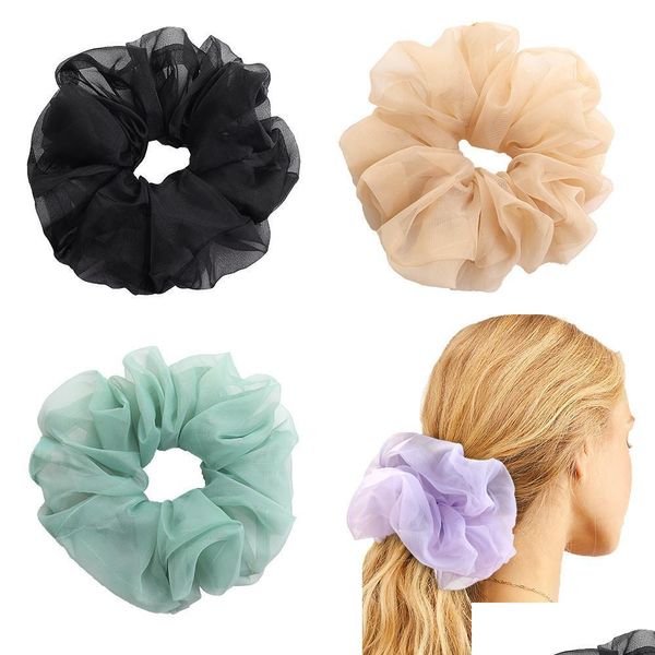 Haarschmuck Übergroße Scrunchies Big Rubber Elastic Haarband Mädchen Candy Color Pferdeschwanzhalter Glatt Chiffon Scrunchie Frauen AC DHTJ6