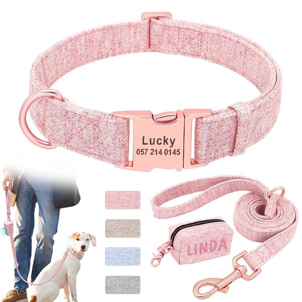 Coleiras de cachorro trelas coleira de cachorro personalizada com trela personalizado saco de lixo de cão dispensador gravado coleira de animal de estimação caminhada chumbo ao ar livre saco de cocô de animal de estimação portátil 231129