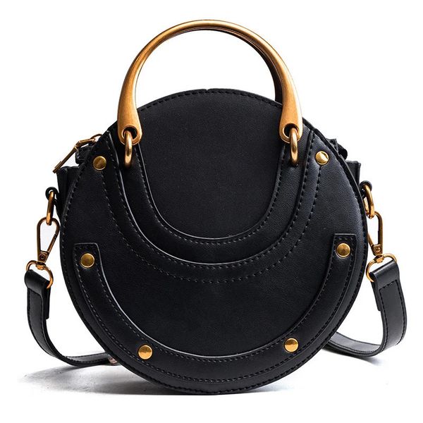 Sacos de noite Chegada PU Couro Mulheres Rodada Bolsa Moda Metal Anel Feminino Pequeno Ombro Circular Scrub Senhoras Crossbody Bag 231130