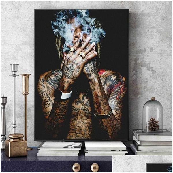 Pinturas Wiz Khalifa Rap Música Hip-Hop Art Tecido Poster Imprimir Fotos de Parede para Sala de estar Decoração Pintura de Lona Pôsteres e Prin Dhued