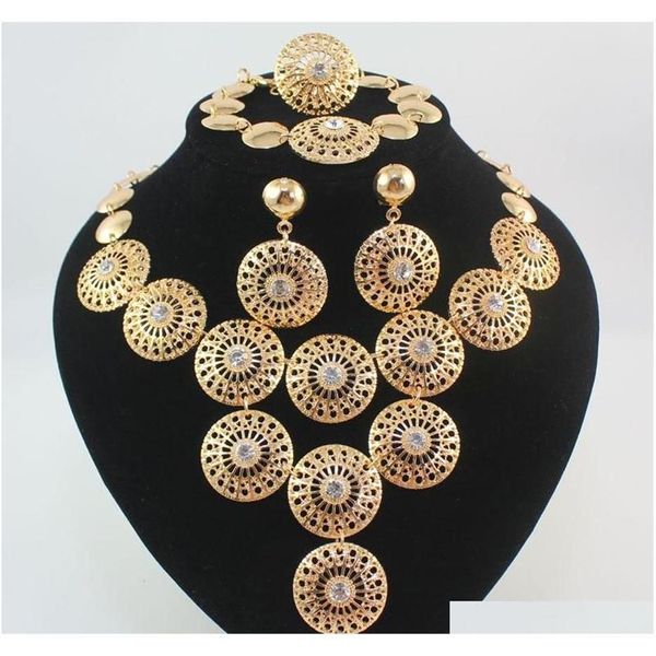 Dubai Afrikanisches vergoldetes geheimnisvolles bezauberndes Brautmode-Halsketten-Armband-Ring-Ohrring-Frauen-Kostüm-Partei-Schmuck-Set Vtabs286w