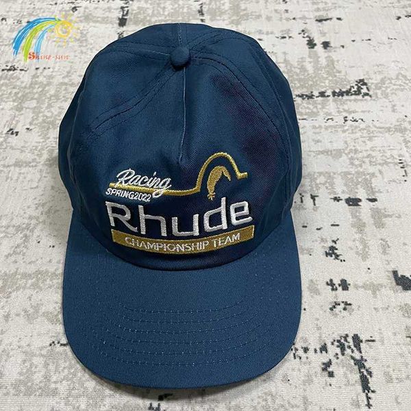 Синяя бейсболка с вышивкой High Street Racing Rhude для мужчин и женщин, солнцезащитные регулируемые шапки высочайшего качества с бирками внутри DE02