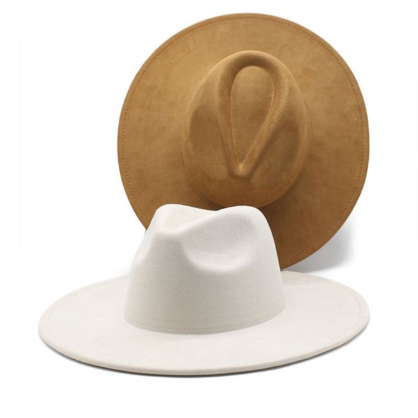 Europäische US Neue 9,5 cm große Krempe Wildleder Zylinder für Frauen Männer Mode Pfirsich Herz Top Jazz Fedora Hüte für Party Hochzeit Filz Kappe