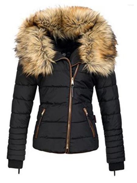 Delle donne Imbottiture Cappotti Invernali Giacca da Donna Caldo Collo in Pelliccia Sintetica Addensare Parka Outwear Femminile 2023 Cerniera Nero Casual Parka Imbottito