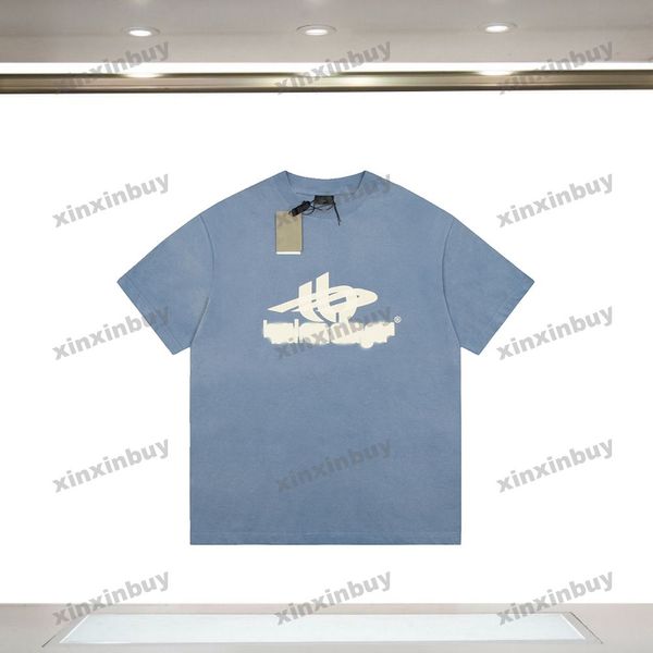 xinxinbuy Herren Designer T-Shirt Destroyed Paris Destroyed Tie Dye Briefdruck Kurzarm Baumwolle Damen Schwarz Weiß Blau Grau XS-2XL