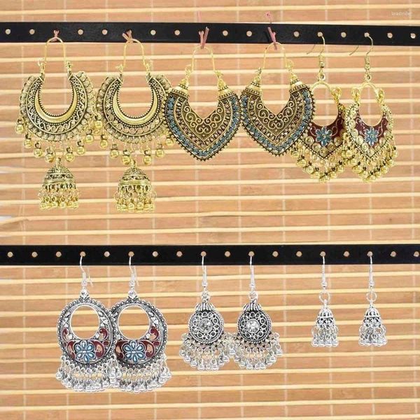 Orecchini pendenti 3 paia/set Jhumka Drop per le donne Boho campane di fiori intagliati nappa appesa regalo gioielli tribali per feste