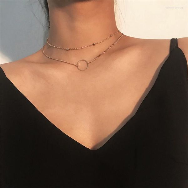 Anhänger Halsketten LETAPI Ankunft 2023 Mode Moderne Halsband Halskette Zwei Schichten Runde Goldfarbe Schmuck Für Frauen