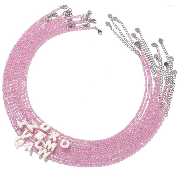 Pendentif Colliers Mode 26 Lettre initiale Coquille pour femmes Cristal Rose Zircon Perlé Clavicule Chaîne Femme Ras Du Cou Bijoux