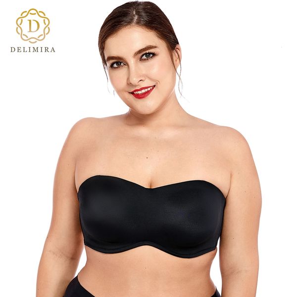 Bras Delimira Sujetador sin tirantes para mujer Sin espalda sin espalda Talla grande Cobertura total Suave Invisible Minimizador con aros para busto grande 231129