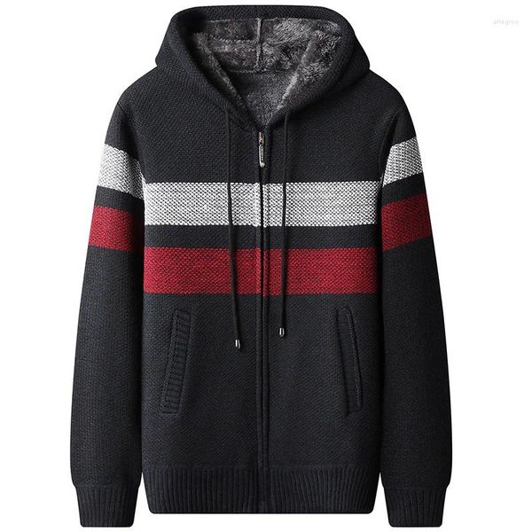 Herrenjacken Winterjacke Herren Fleece Warm Mit Kapuze Strickjacke Mantel Mode Patchwork Gestrickt Lässige Oberbekleidung Herrenbekleidung Schön