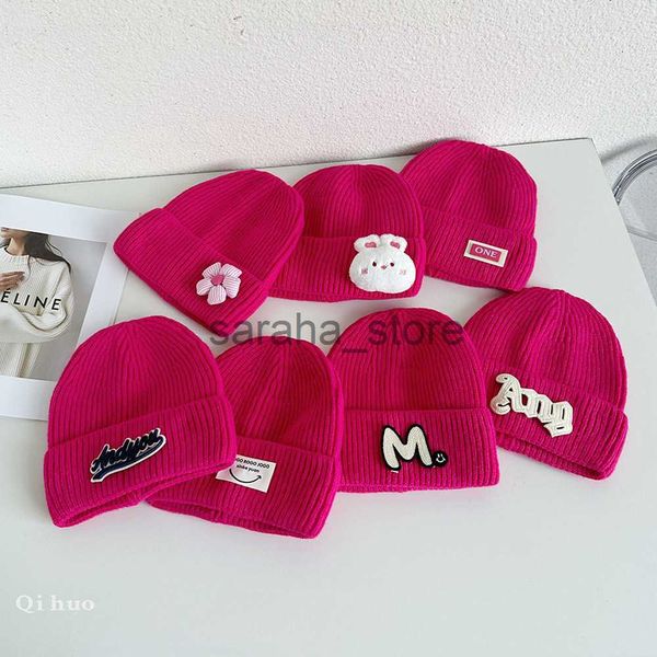 Beanie / Skull Caps Chapéu de suéter de malha vermelha rosa para mulheres no outono e inverno borda enrolada rosa casual e versátil chapéu de malha quente de inverno J231130