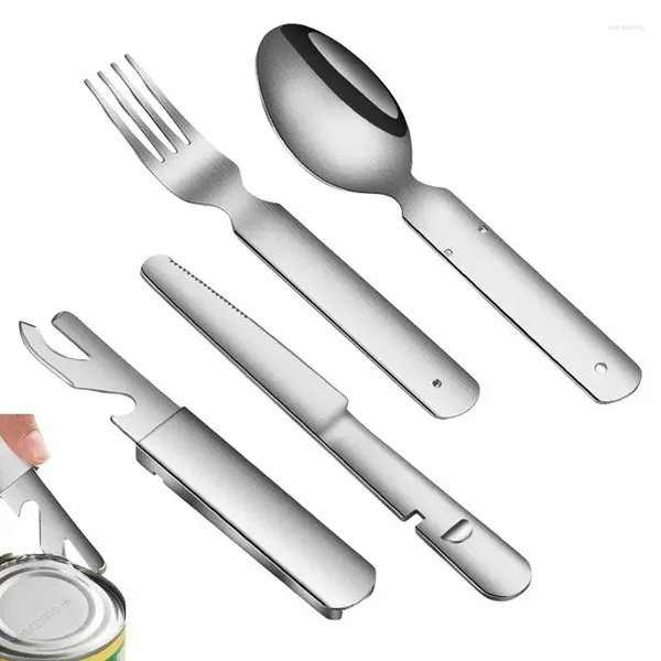 Set di stoviglie Set di posate Acciaio inossidabile 4 in 1 Coltello Forchetta Cucchiaio Apribottiglie Stoviglie leggere per campeggio e uso esterno