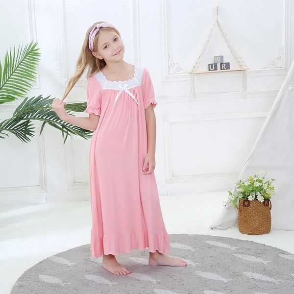 Pyjamas Kleinkind Nachthemd Kleid Spitze Mädchen Nachthemd Weiß Rosa Mädchen Nacht Kleid Süße Kinder Vestidos Hause Kleidung 3 10 jahr 231129