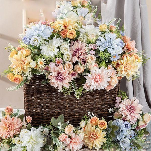 Dekorative Blumen 1 STÜCK Gefälschte Dahlie Zweig Braut Händchenhalten Rose Blumenstrauß Künstliche Hochzeit Wohnkultur