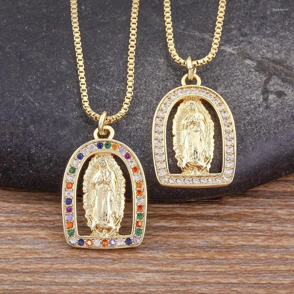 Collane con ciondolo AIBEF Classic Hollow Virgin Mary Believer Collana uomo donna rame micro intarsiato zircone gioielli religiosi retrò