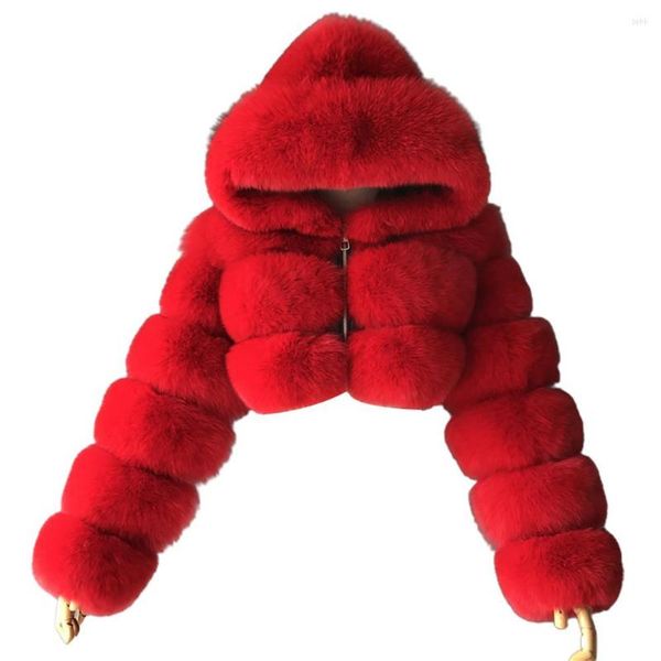 Giacca da donna allentata in lana da donna 2023 moda autunno inverno cappotto corto in pelliccia sintetica soffice zip con cappuccio caldo corto