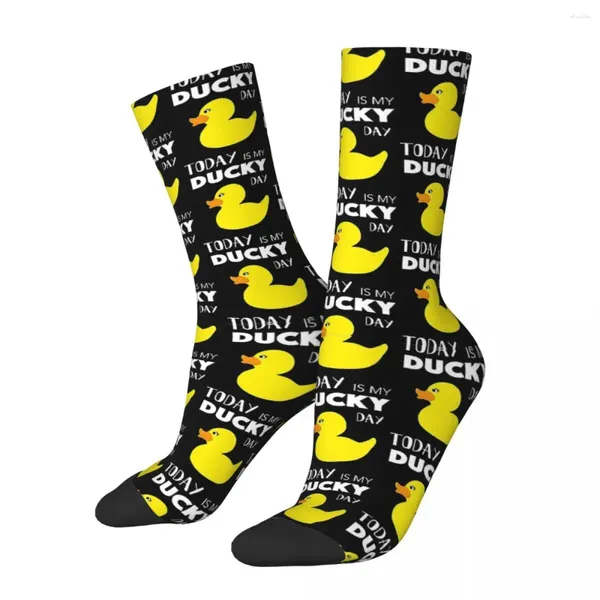 Herrensocken „Heute ist mein Ententag“, Glücksgeschenk, Gummiente, Badespielzeug, gelb, niedliches Kawaii-Sport-Cartoon-Muster