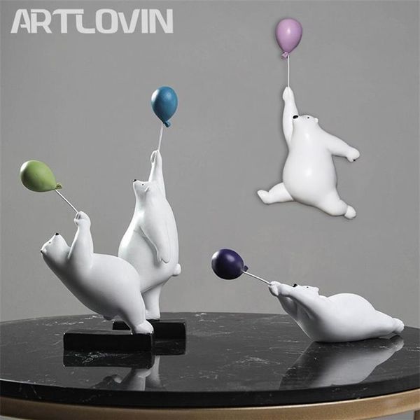 Artlovin Yaratıcı Uçan Ayı Ayı Figürin Balon Kutup Ayıları Figür Ev Duvar Montajı Dekorasyon Reçine Modern Hediye Erkek Çocuk Kids 23067