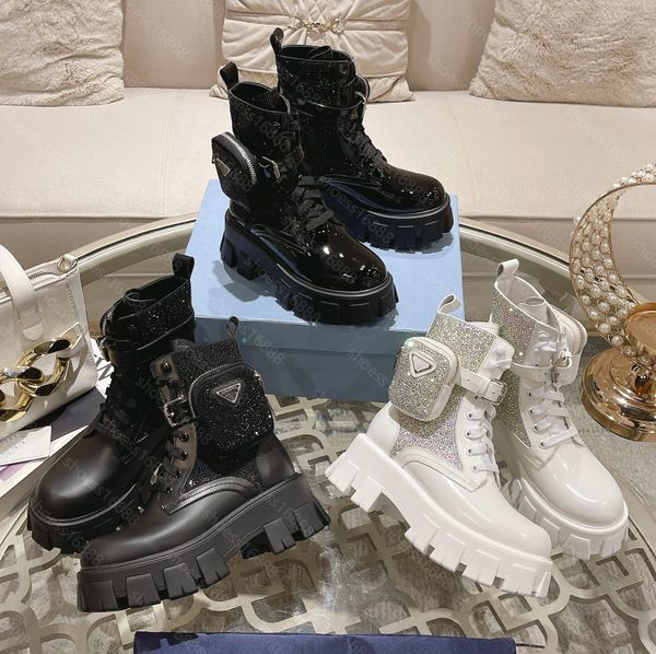 Botas de designer monolith brilhante flash diamante couro re-náilon botas mulheres homens bolsa de luxo de alta qualidade motocicleta tornozelo botas sapatos