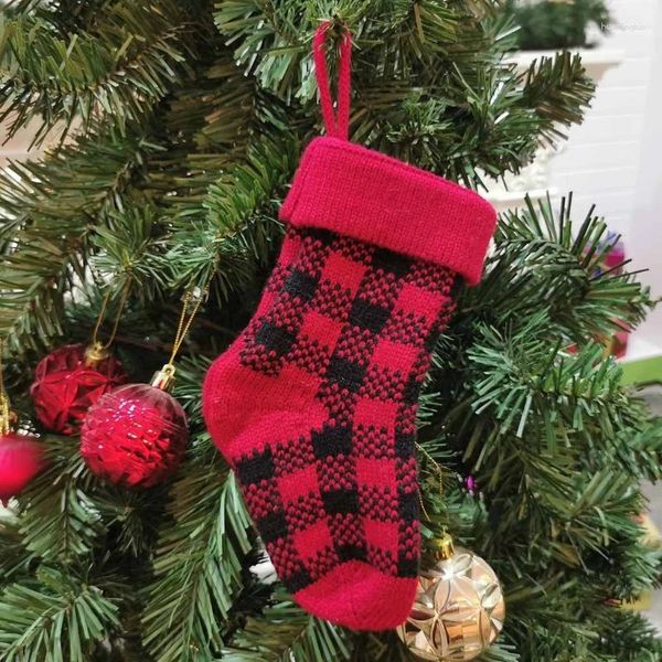Noel dekorasyonları 3pcs Stocking mini Noel çorapları ağaç şöminesi için ekose hediye çantası