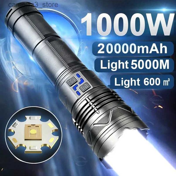 Taschenlampen 1000000LM 1000W Weltweit leistungsstärkere Taschenlampe Militärische taktische Taschenlampe Zoom 5000M Jagd Camping USB wiederaufladbare Taschenlampe Q231130