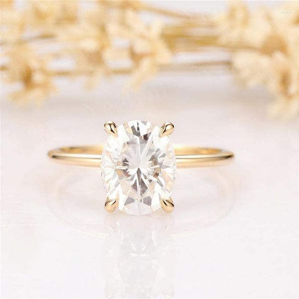 Cluster Ringe RandH 3.0 10 8 mm Ovalschliff 18 Karat Gelbgold Solitär Moissanite Für Frauen Reine 14 Karat Verlobungshochzeit