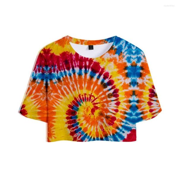 Herren T-Shirts Damen Bandhnu 3D Crop Shirt Top Paisley Tie-Dye Grafik Nabel Kurzarm Sommer Teenager Mädchen Strandkleidung Urlaub