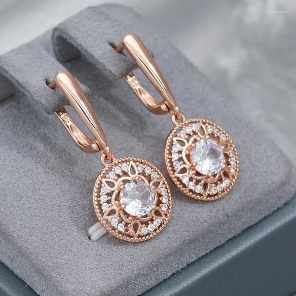 Baumelnde Ohrringe Gulkina Mode Anhänger Damen 585 Roségold Farbe Natürlicher Zirkon Scheibe Sechs Stern Täglich Exquisiter Schmuck