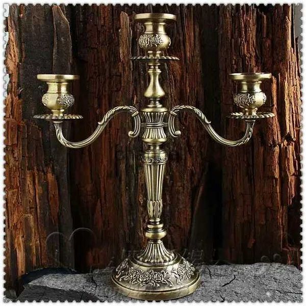 Castiçais H35cm Bronze Floral Esculpido 3 /5 Braço Metal Castiçais Candelabros Vintage Para Decoração de Casa ZT2012 YQ231130