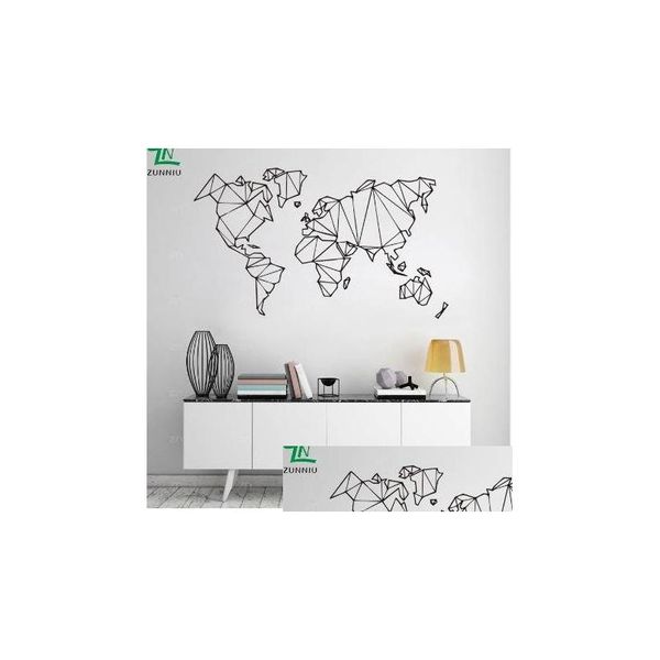 Adesivos de Parede Mapa Abstrato Geografia Mundial Sala de estar Quarto Decalques Removíveis Vinil Mural Terra Adesivo Home Decor Drop Delivery Ga Dhg0u