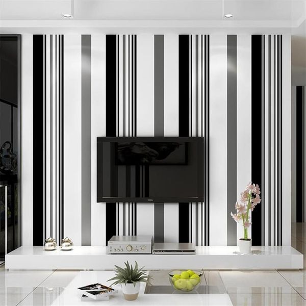 Wallpapers branco preto cinza papel de parede moderno listras verticais papel de parede tv fundo sala de estar cobrindo mural para menina menino bed168n