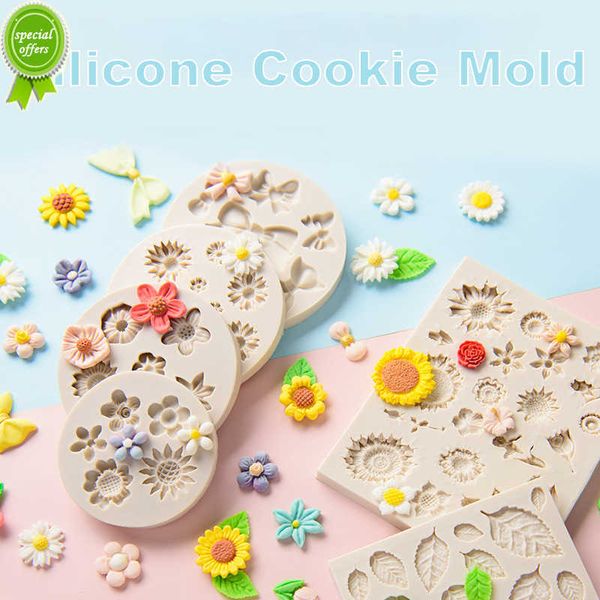 Novo biscoito de biscoito de silicone desenho animado folhas de flores em maiúsculas em manchas de biscoito de chocolate Ferramentas de decoração de biscoito