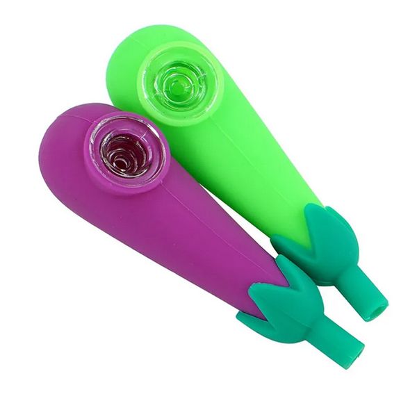 Bergelista, estilo de berinjela Silicone Fumage Tuba Tabaco Rigas de petróleo Filtro de vidro Tigela portátil portátil Pipes de cigarro Tubo do suporte da mão