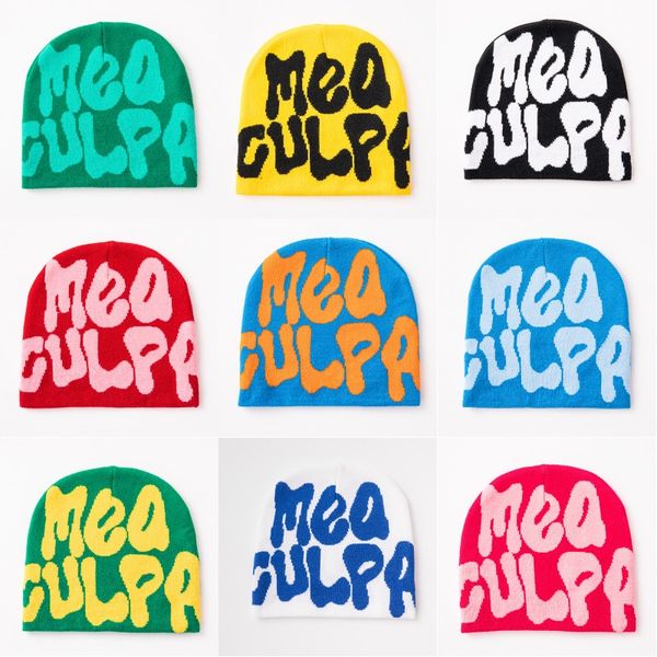 Örme mea culpas beanie erkek kadın kadın tasarımcı şapkası kış koru sıcak elastikiyet hiphop moda başlık mektubu