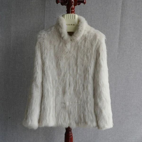 Женский мех из искусственного меха, женское зимнее вязаное пальто из натурального меха кролика, женское повседневное пальто из натурального меха с длинным рукавом, теплая толстая верхняя одежда Femme 231129