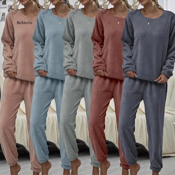 Pantaloni a due pezzi da donna Set da donna Abito caldo invernale Felpa pelosa Set solidi di moda Manica lunga Casa Casual Chandal Mujer