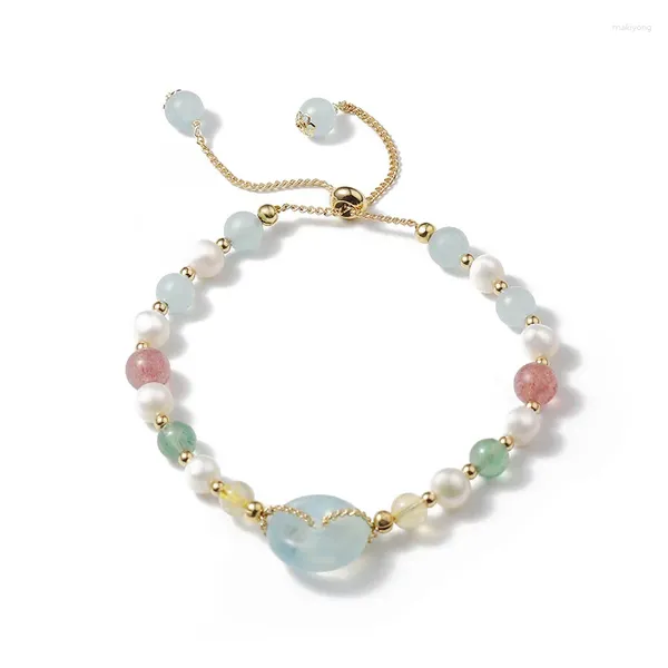 Charme pulseiras deslumbrante azul safira pérola morango cristal pulseira para mulheres