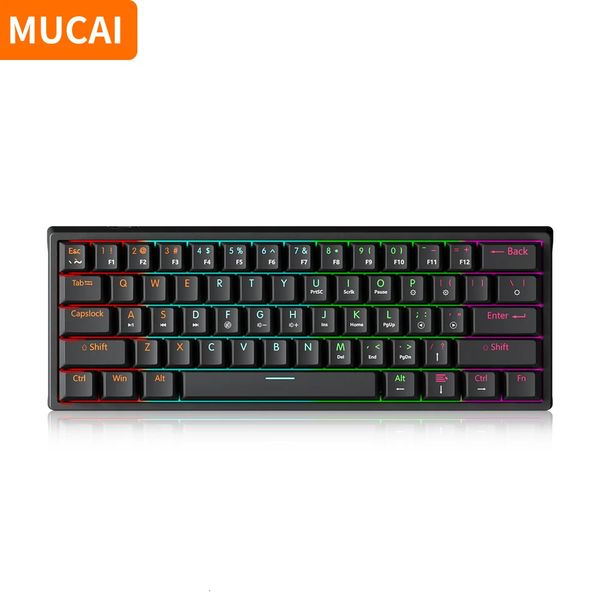 Teclados Mucai MK61 Teclado Mecânico Portátil 61 Teclas RGB LED Backlit USB Wired Office / Gaming Teclados para Mac Android Windows 231130