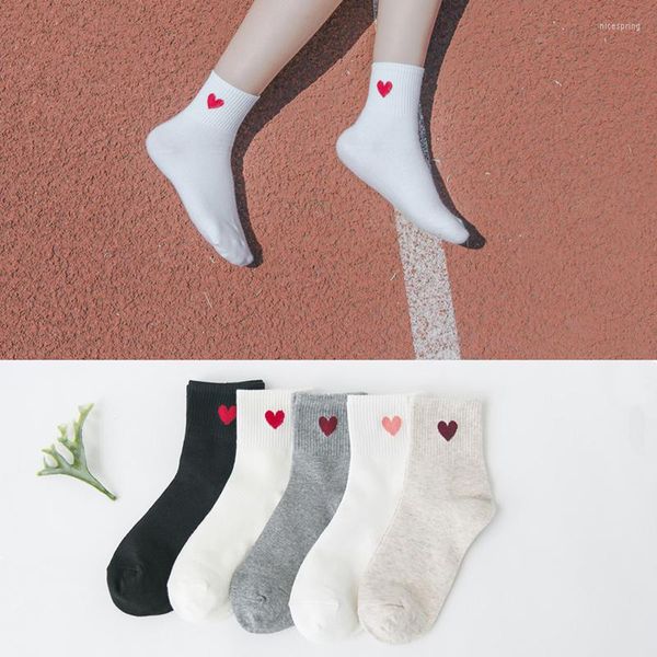 Sports Socks Fashion Harajuku Women Cotton Cotton Longo Japonês Novidade Amor Padrão de Coração Hiphop Solid Cool Soft