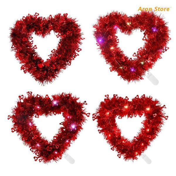 Flores decorativas vermelhas dia dos namorados corajas da porta em forma de coração com decorações de janelas de parede de férias com folha fáceis de pendurar