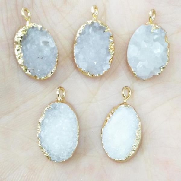 Charms Pingente de pedra natural Oval em forma de cluster de cristal branco para fazer jóias que produzem branqueamento de bracelete diy acessório