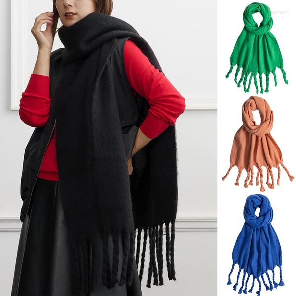 Lenços de inverno chão quente xale luxo cashmere material sólido design feminino moda tasséis longos pashmina lençóis mantas