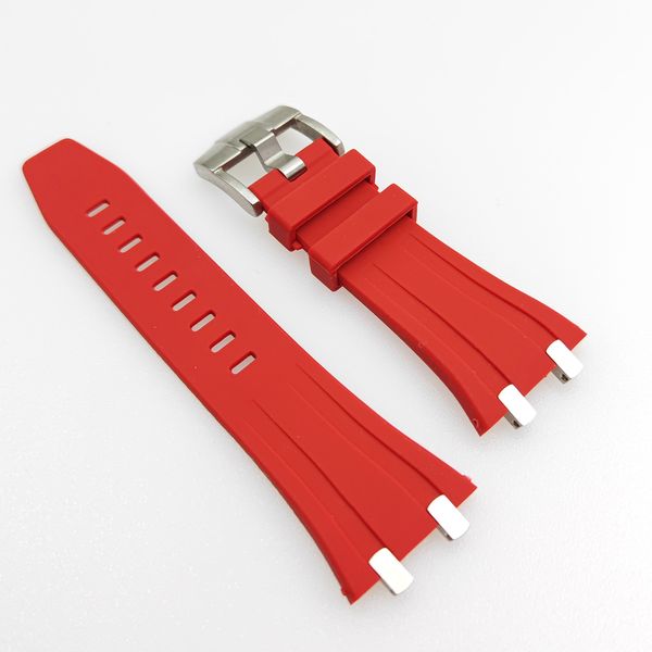 Cinturino in gomma rossa da 27 mm Cinturino con fibbia ad ardiglione da 20 mm Maglie connettore in acciaio adatte per orologio da polso Royal Oak AP 39 mm 41 mm