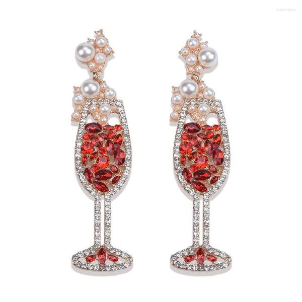 Brincos dangles Crystal Wine Glass Drop for Women Elegant simulado Pearls Party Jewelry