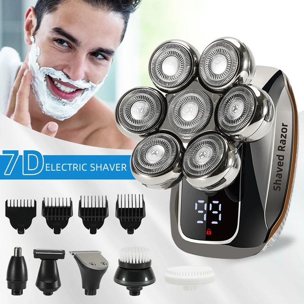 Elektrorasierer 7D-Kopfrasierer für Männer mit Glatze Hochwertiges Herren-Pflegeset Schnurlos Wasserdicht LCD wiederaufladbar 231129