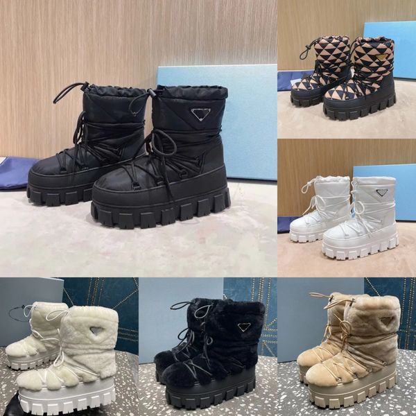 Mulheres tornozelo botas de neve bota botas de náilon inverno chunky inferior bootie rendas até esqui de fundo plano sapatos ao ar livre calçados de fábrica de luxo