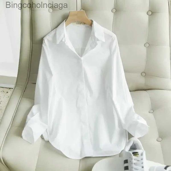 Blusas femininas camisas de algodão branco camisa feminina outono básico coreano moda feminina roupas soltas casual camisa de comprimento médio trabalho profissional wonens topsl231130