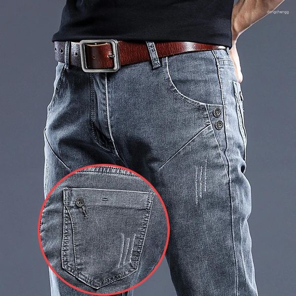 Herren Jeans Casual Brand Mode Männer schlanke fit gerade Beinhosen Stretch gewaschene Jeansgrauhose