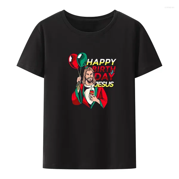 Camisetas para hombre Feliz día del nacimiento Camiseta con estampado de Jesús Novedad informal Ropa de calle Ropa unisex Tops Estilo coreano Moda urbana Cool Hipster