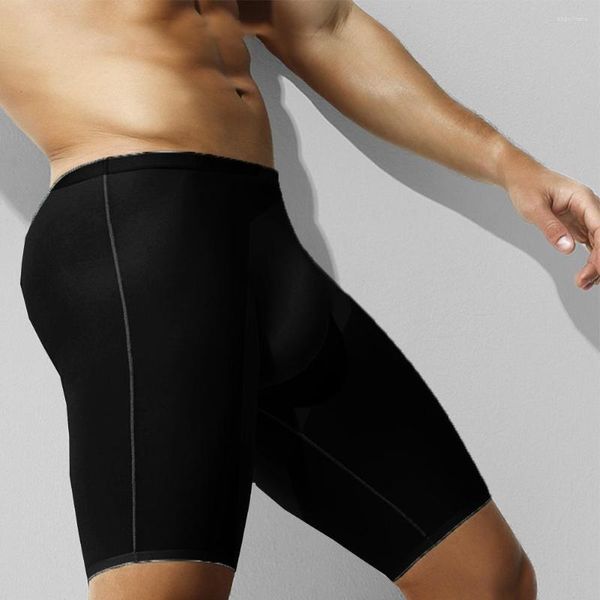 Unterhose Herren Eisseide Nahtlose Unterwäsche Langes Bein Boxer Glatte Elasticiyt Slips Lässige Strandhose Sportshorts Atmungsaktive Unterhose